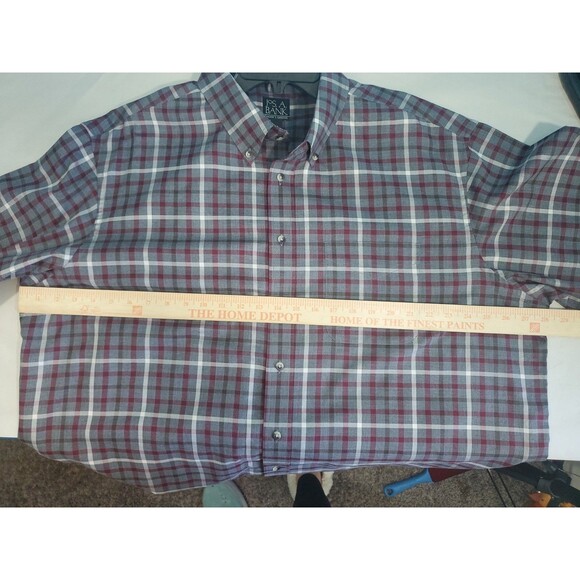 Men XXL Button Front Plaid Shirt Chest Pocket By Jos A Bank Travelers Collection - Picture 7 of 11